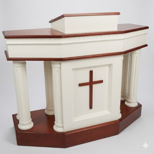 Royal Four-Column Wooden Church Pulpit